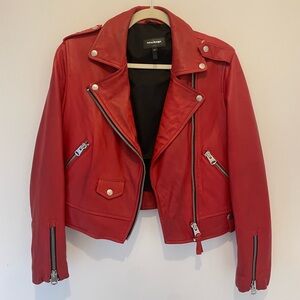 Mackage Red Leather Moto Jacket Size M Biker Style
